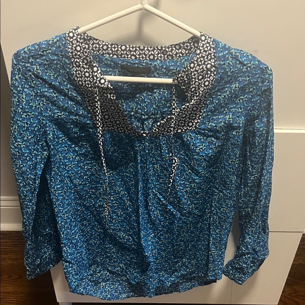 J. Crew Blue and Black Patterned Blouse